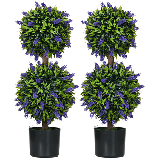 Set of 2 Artificial Plants Lavender Flowers Ball Trees with Pot for Home Indoor Outdoor Decor 70cm