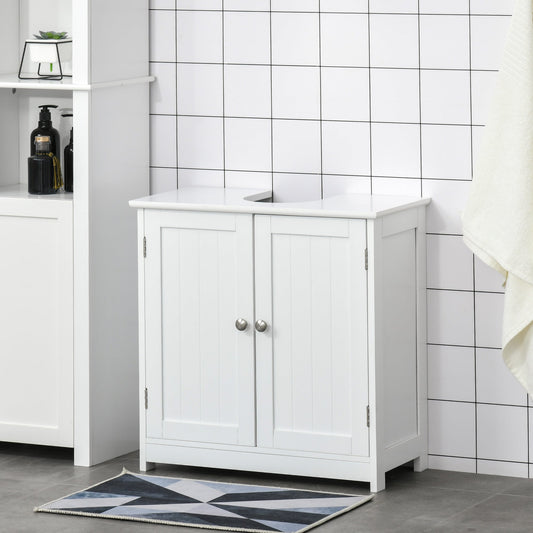 60x60cm Under-Sink Storage Cabinet w/ Adjustable Shelf Handles Drain Hole Bathroom Cabinet Space Saver Organizer White Handle