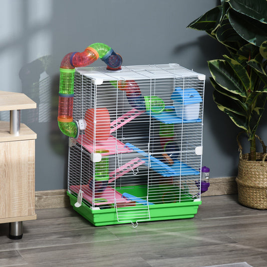 5 Tier Hamster Cage Carrier Habitat Small Animal House w/ Exercise Wheels Tunnel
