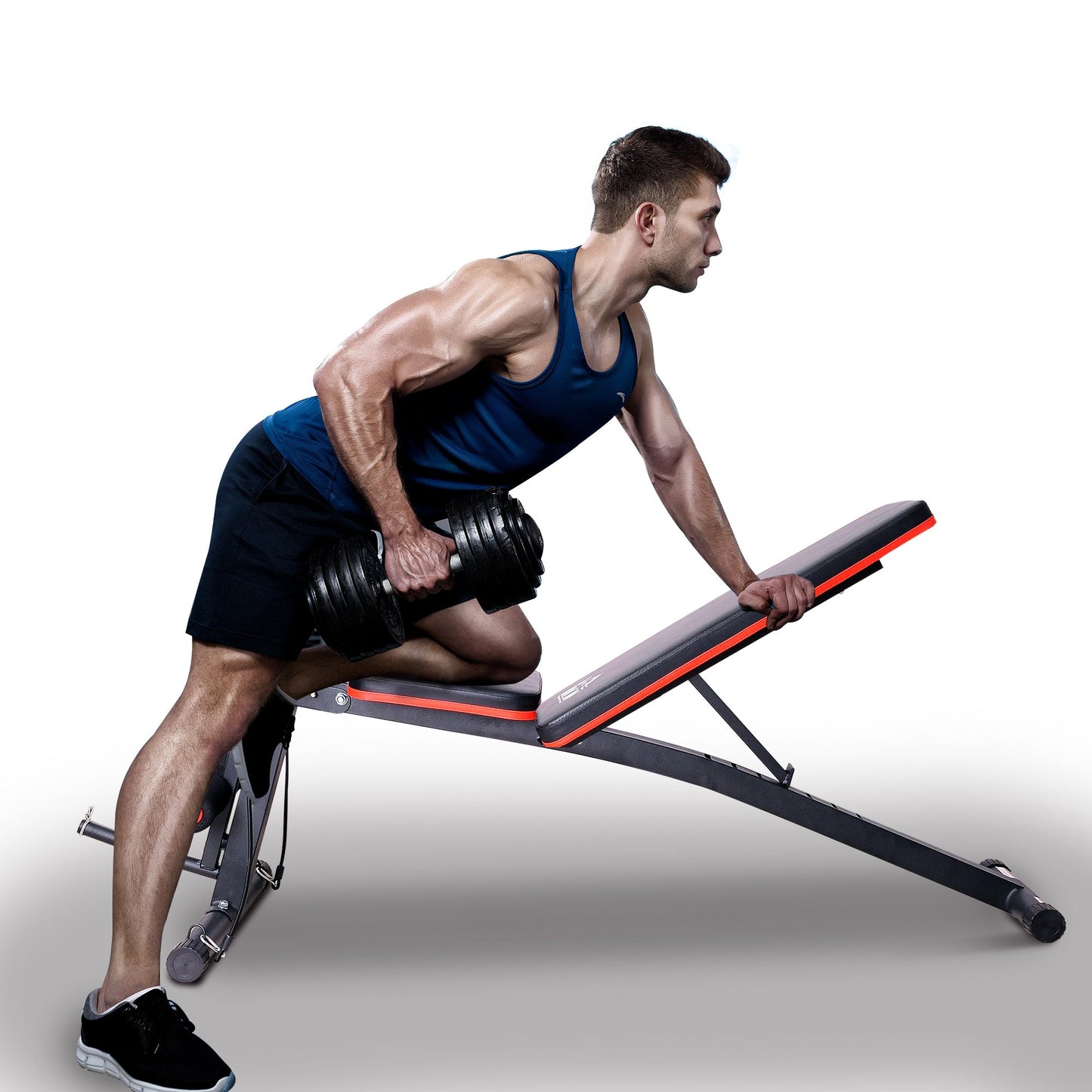 Foldable Exercise Bench, 6 Levels Adjustment-Black/Red