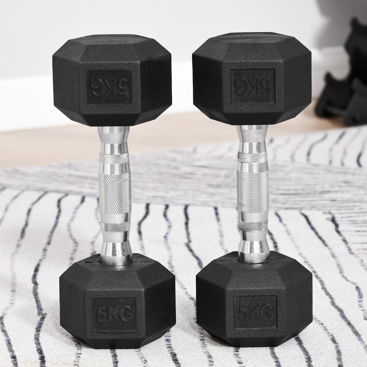 Rubber Dumbbell Sports Hex Weights Sets Home Gym Fitness Hexagonal Dumbbells Kit Weight Lifting Exercise (2 x 5kg) 2x5kg Ergo Workout Pair