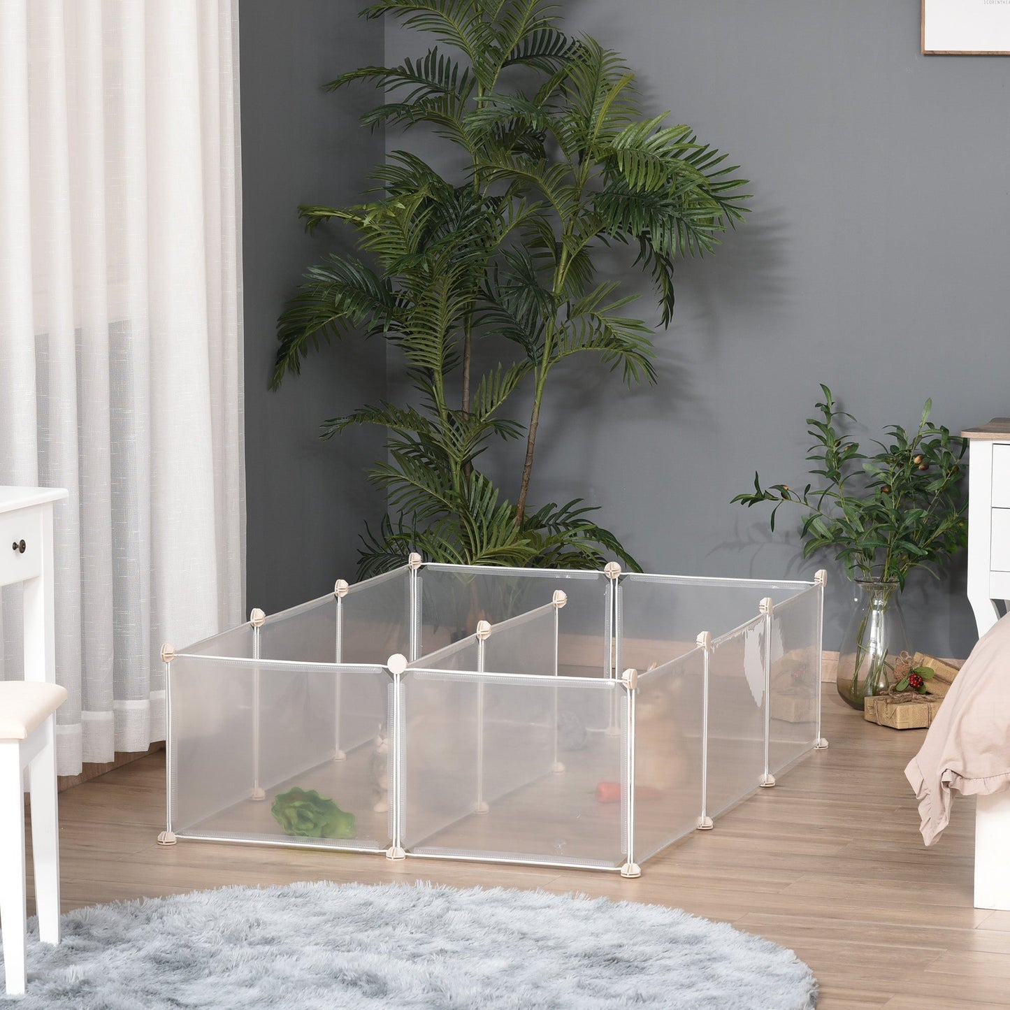 Pet Playpen DIY Small Animal Cage Open Enclosure Portable Plastic Fence 12 Panels for Kitten Bunny Chinchilla Guinea Pig White