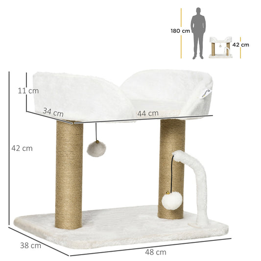 42cm Indoor Cat Tree, with Toy Balls, Jute Scratching Post - White