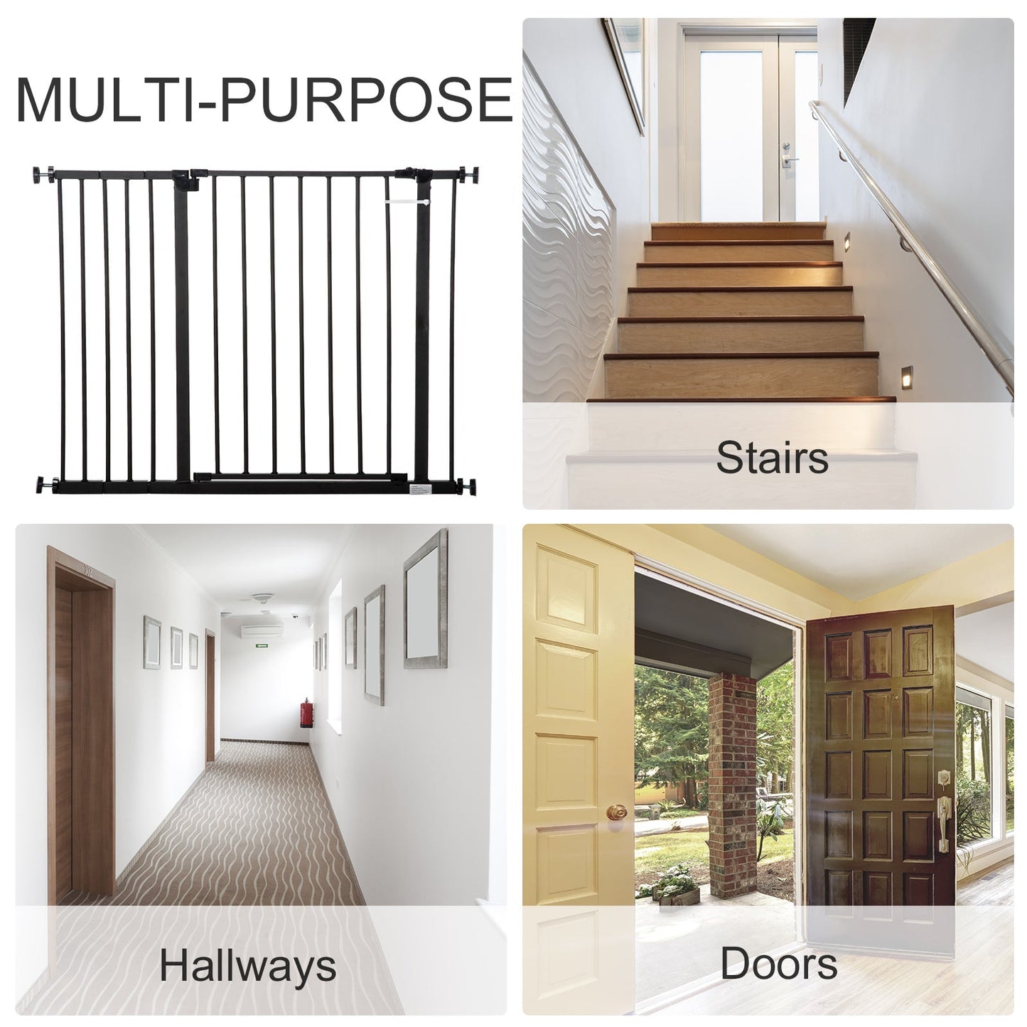 Dog Gate Pet Safety Gate Stair Barrier Auto Close Door Adjustable 76 - 107 cm, Black Wide