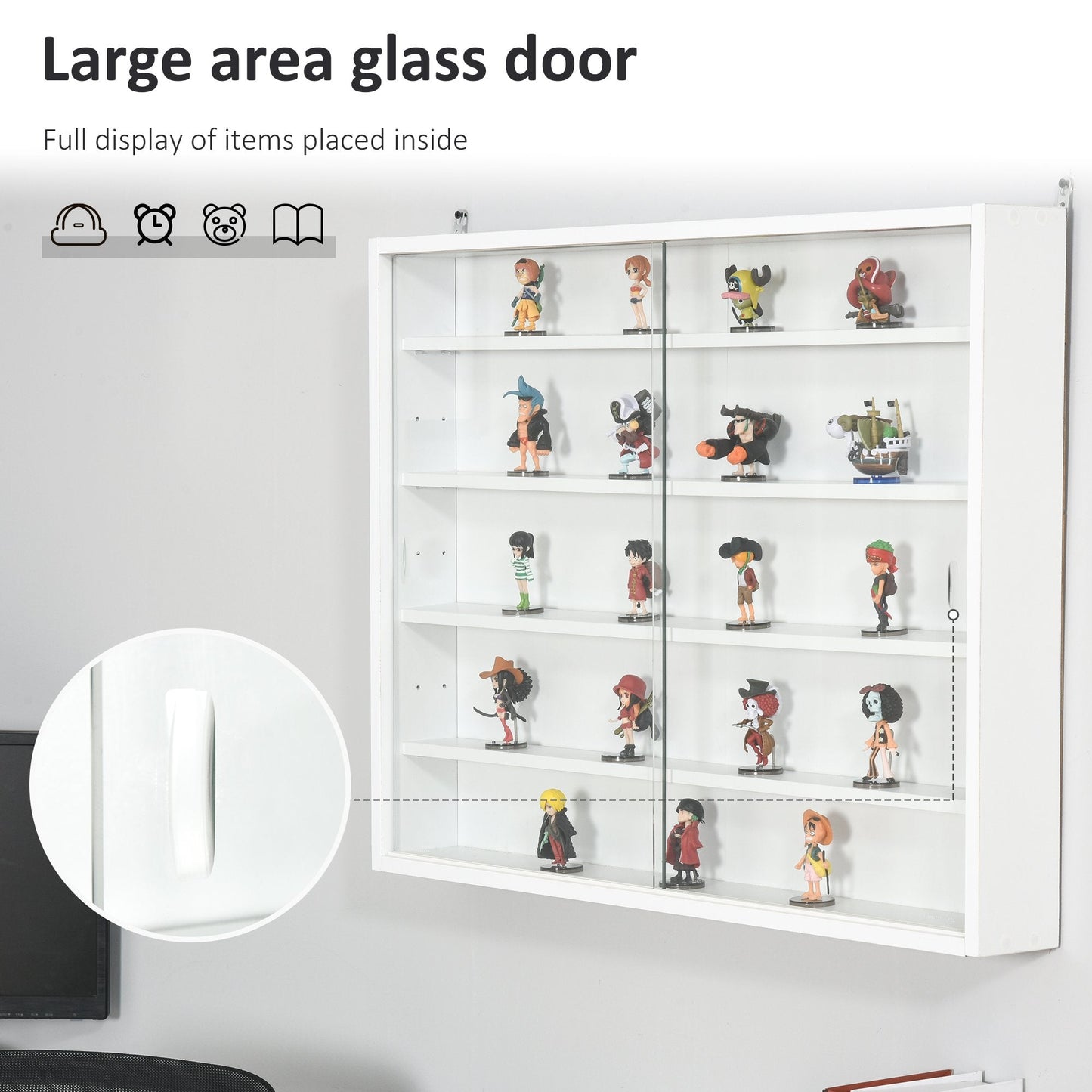 5-Tier Wall Display Shelf Unit Cabinet w/ Adjustable Shelves Glass Doors White