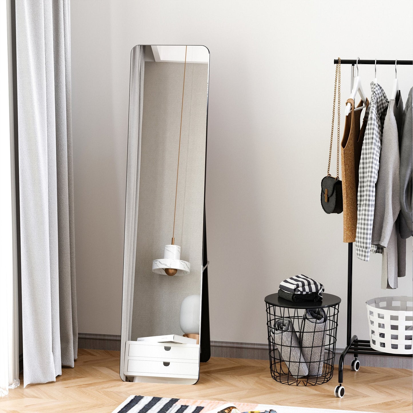 Full Length Mirror Floor Standing or Wall Mount Dressing Mirror Bedroom Black