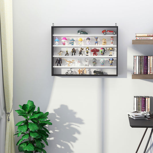 5-Tier Wall Display Shelf Cabinet w/ Adjustable Shelves Glass Doors Black/White