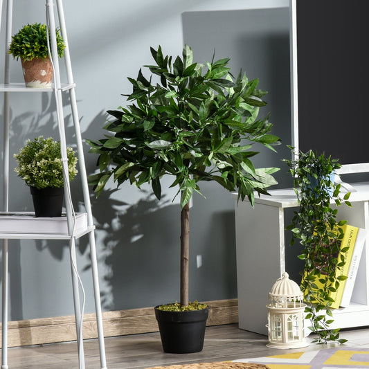 Set of 2 Artificial Topiary Bay Laurel Ball Trees in Pot Indoor Outdoor, 90cm