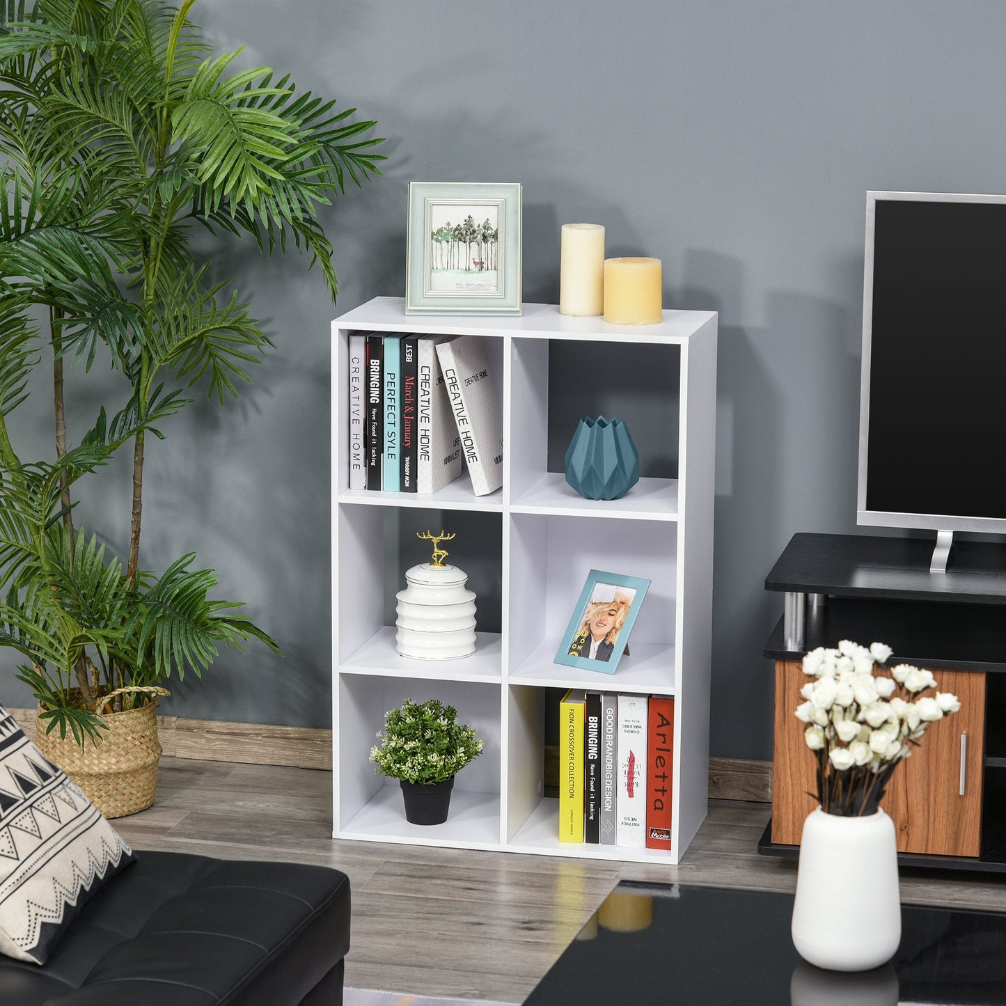 6 Cubes Shelving Cabinet, Particle Board-White