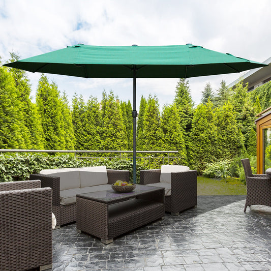 4.6M Sun Umbrella Canopy Double-sided Crank Sun Shade w/ Cross Base Dark Green