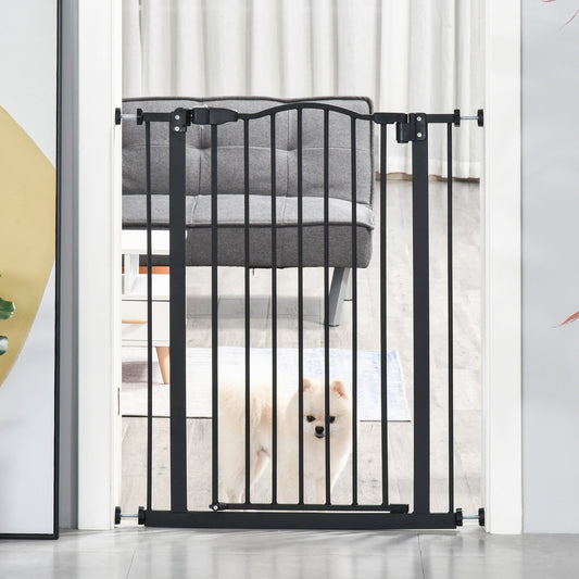 74-84cm Adjustable Metal Pet Gate Safety Barrier w/ Auto-Close Door Black