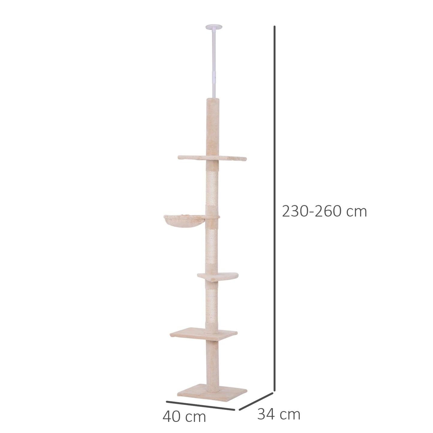230-260cm Cat Climbing Tree 5-Tier Kitty Activity Center Scratching Post