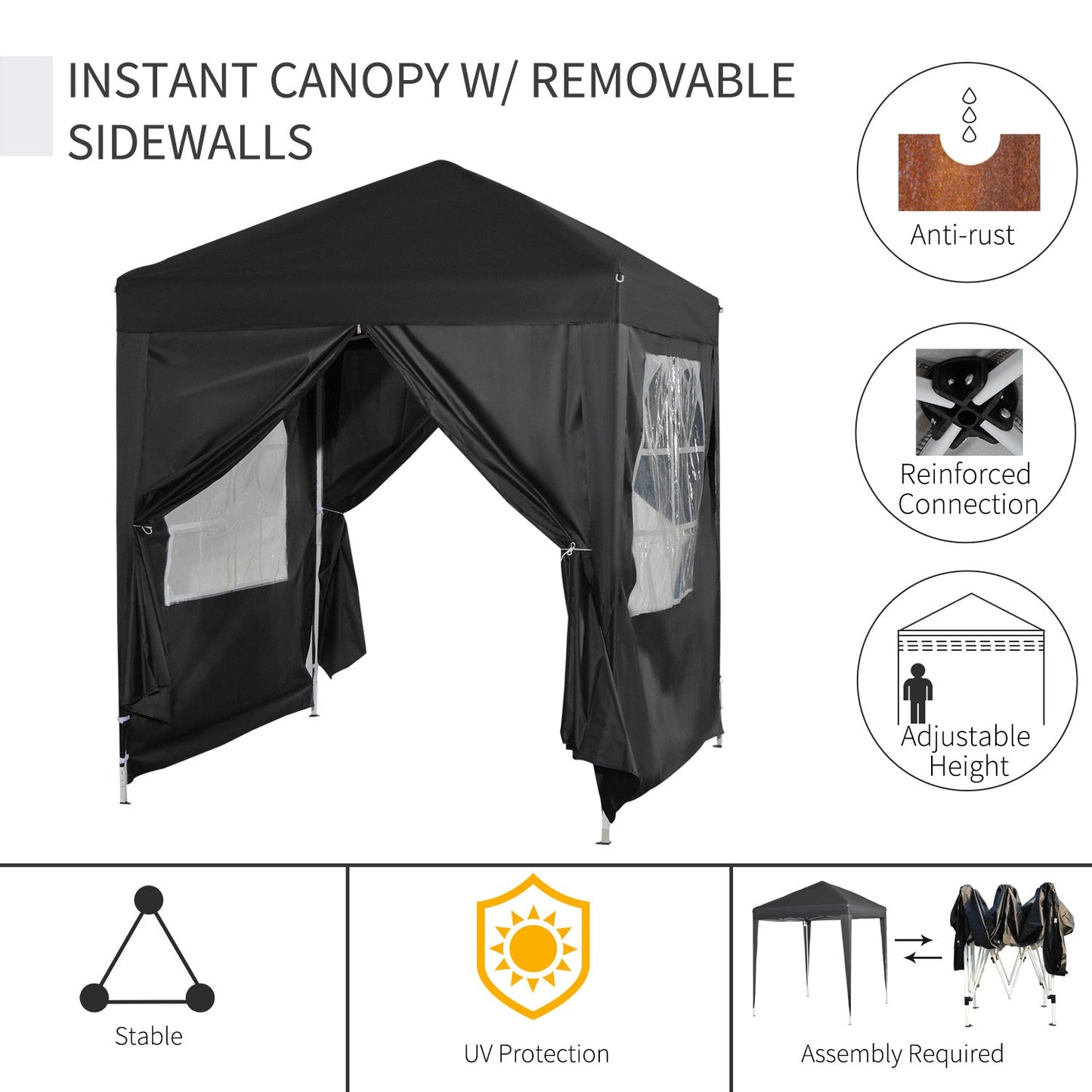 Pop Up Gazebo Canopy, size (2 x 2m)-Black