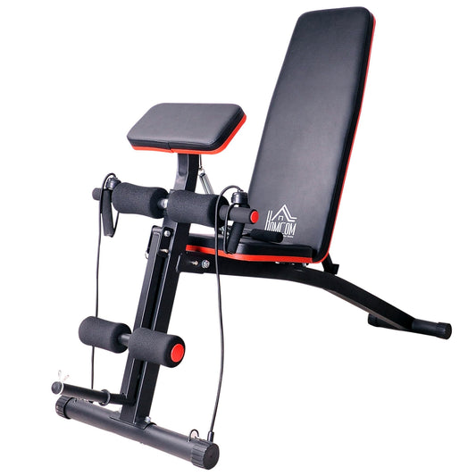 Foldable Exercise Bench, 6 Levels Adjustment-Black/Red