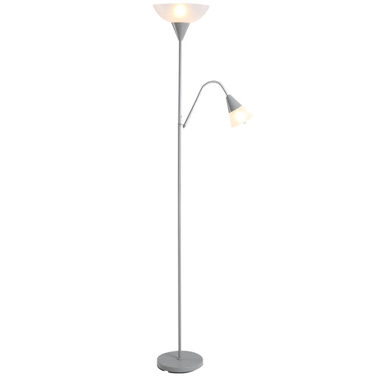 Modern Steel Duo-Head Floor Reading Lamp for Living Room Silver
