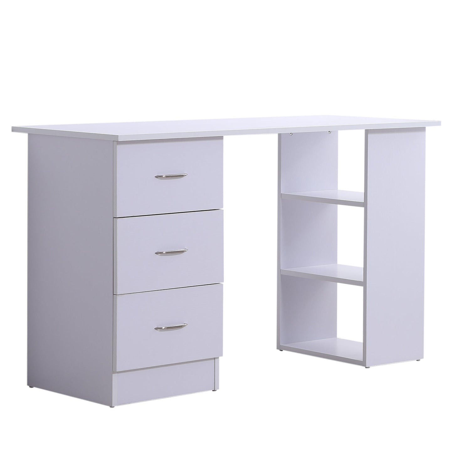 Computer Desk W/ 3 Shelf & Drawers, 120Wx49Dx72H cm - White