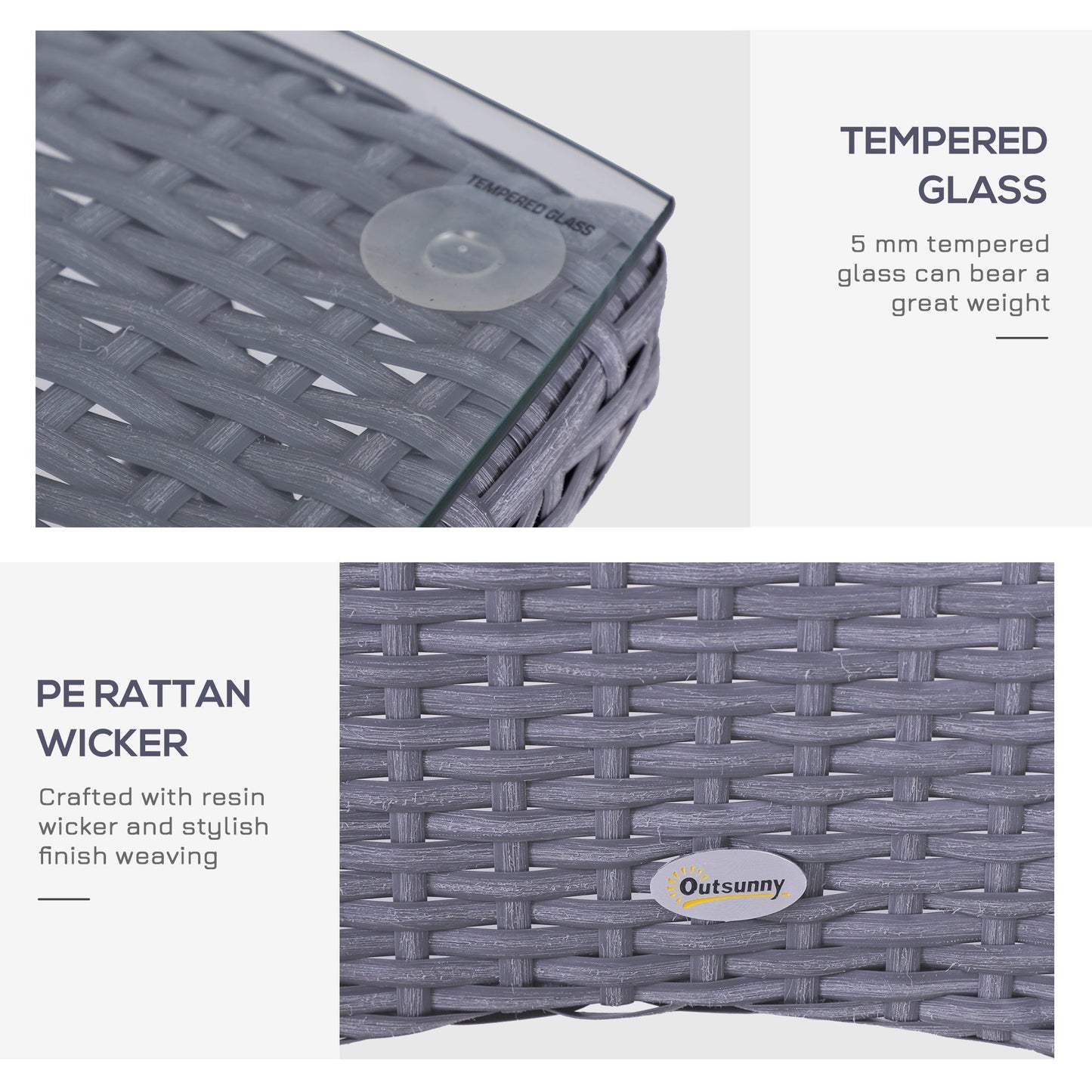 3pc Rattan Coffee Table Set-Grey