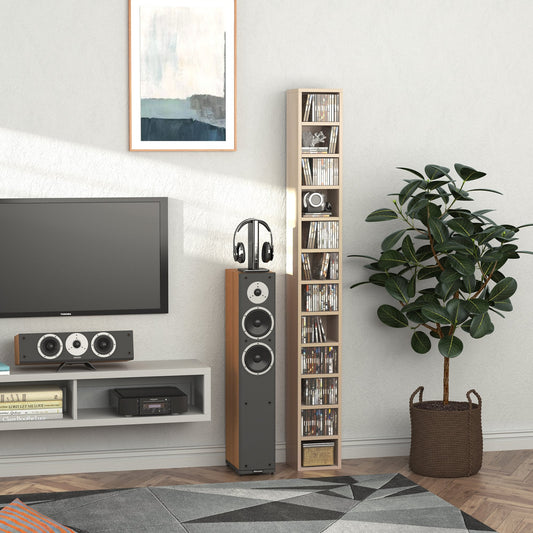 12-tier Media Storage Cabinet 204 CDs Shelf Tower Multimedia Organizer Rack Stand Bookcase Display Unit