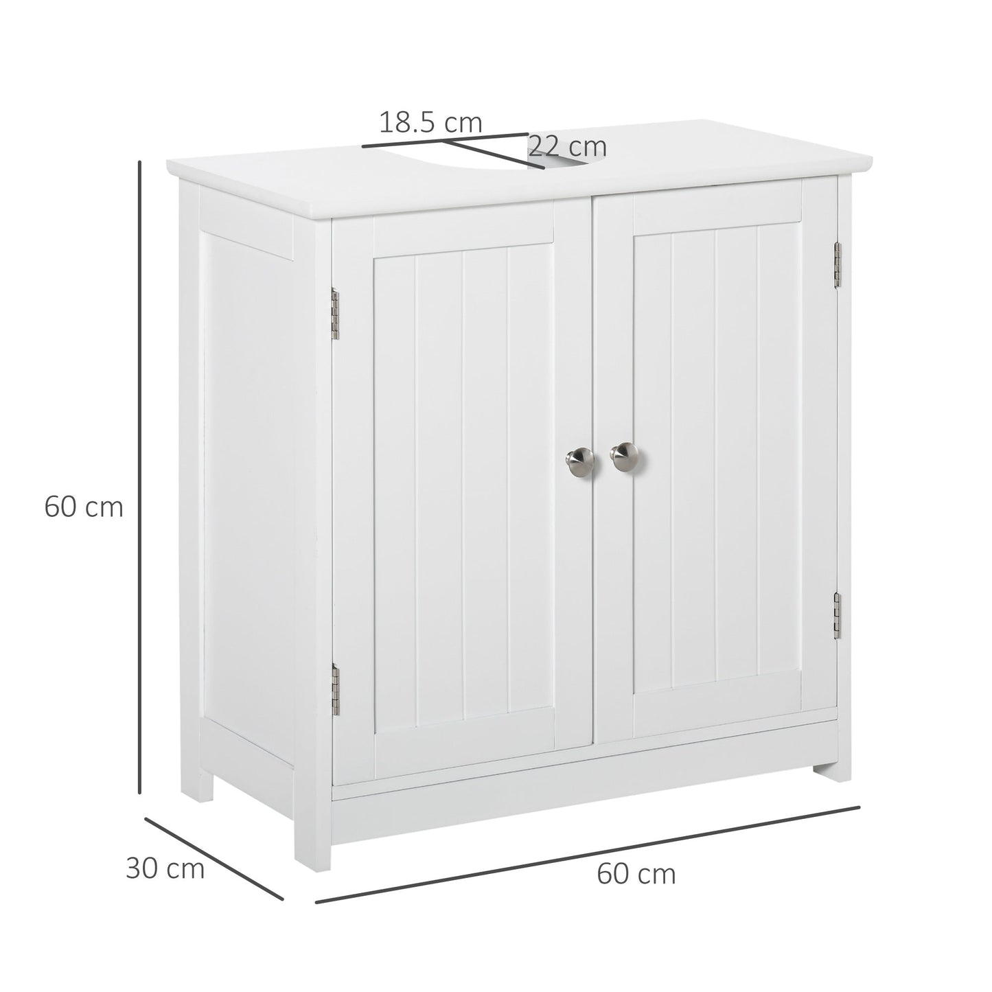 60x60cm Under-Sink Storage Cabinet w/ Adjustable Shelf Handles Drain Hole Bathroom Cabinet Space Saver Organizer White Handle