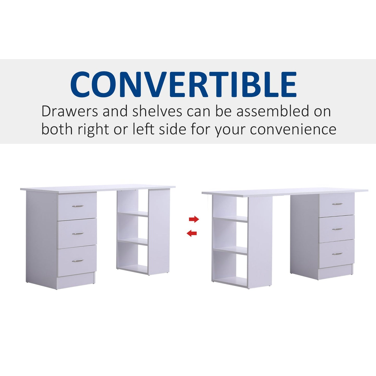 Computer Desk W/ 3 Shelf & Drawers, 120Wx49Dx72H cm - White