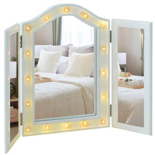 MDF Tri-Fold LED Vanity Mirror w/ 16 Spotlights White