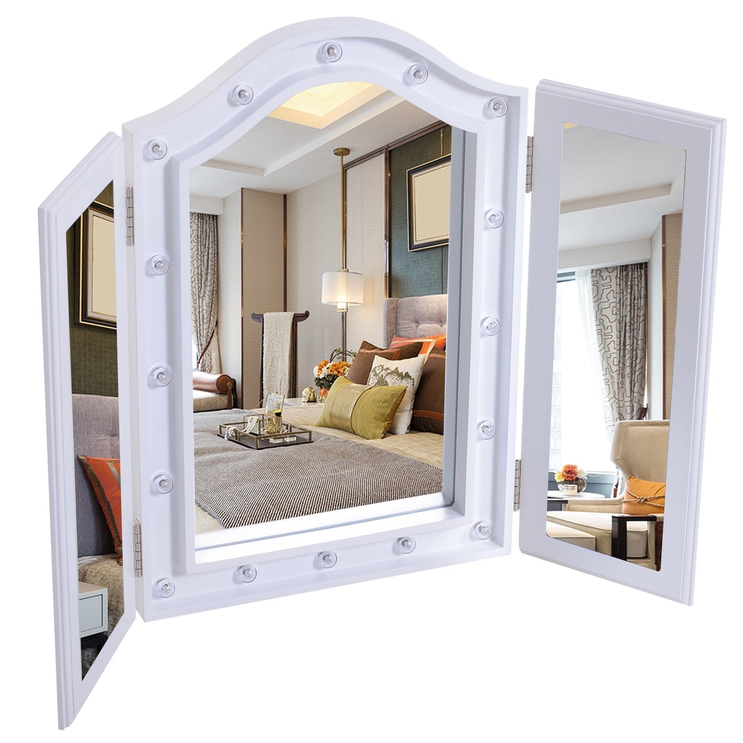 MDF Tri-Fold LED Vanity Mirror w/ 16 Spotlights White
