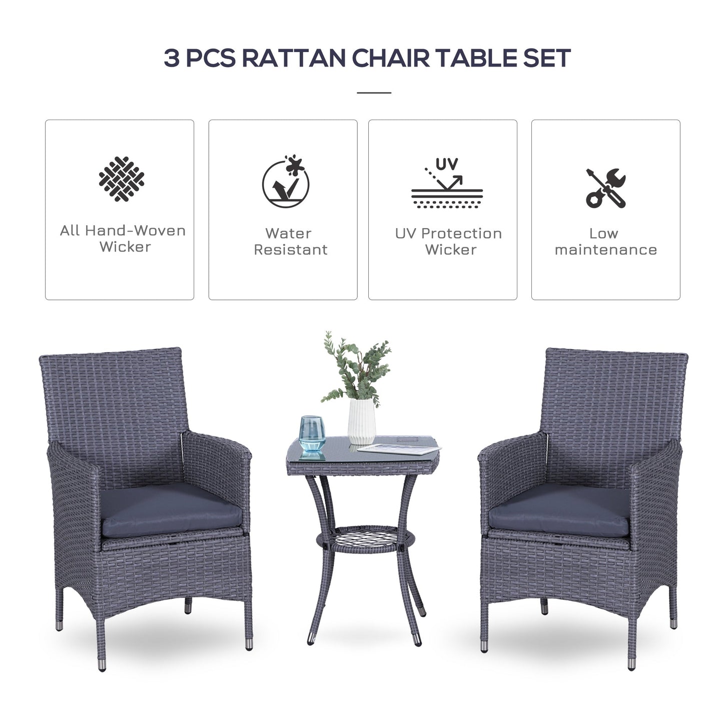 3pc Rattan Coffee Table Set-Grey