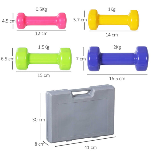 10kg Dumbbell Weights Set with Carry Case Multi Colour Premium Ladies Weight Lifting Set w/