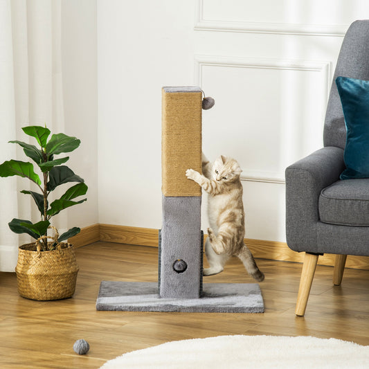 Cat Scratching Post, 79cm Tall Jute Scratcher Climber, Cat Tree Activity Center with Carpet Base, Dangling Ball, Grey w/ Ball Base