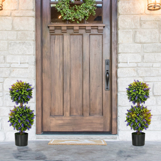 Set of 2 Artificial Plants Lavender Flowers Ball Trees with Pot for Home Indoor Outdoor Decor 70cm