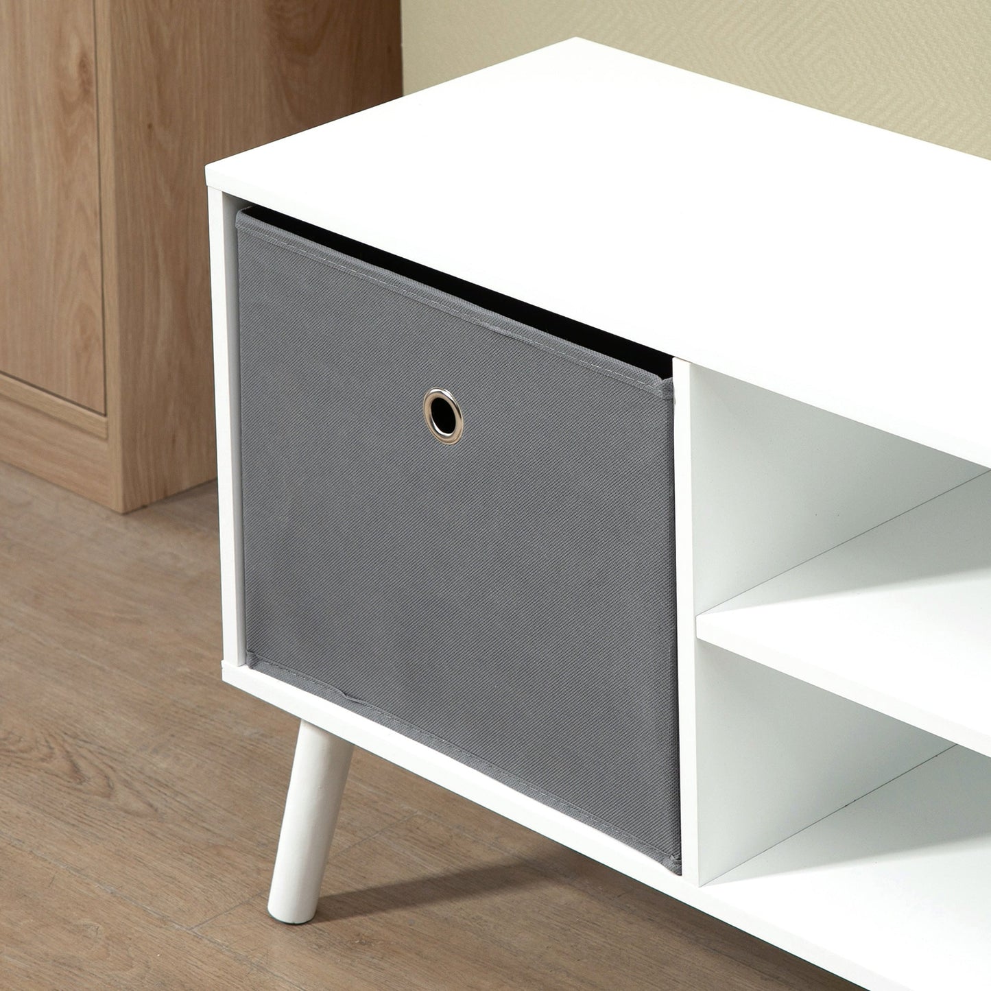 TV Cabinet Stand Unit for TVs up to 50'' Flat Screen with Foldable Drawers and Shelves, Entertainment Center for Living Room, Bedroom