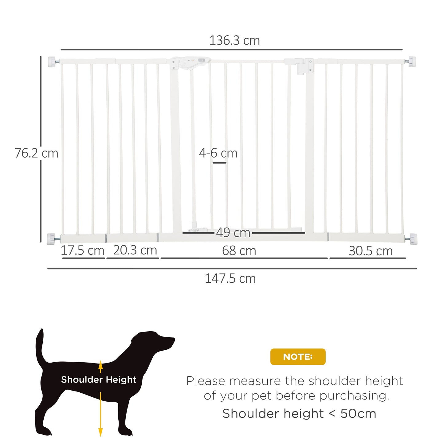 Adjustable Safety Gate Dog Barrier for Doorways, Corridors, Staircases with Three Extensions and Adjustable Screws - White