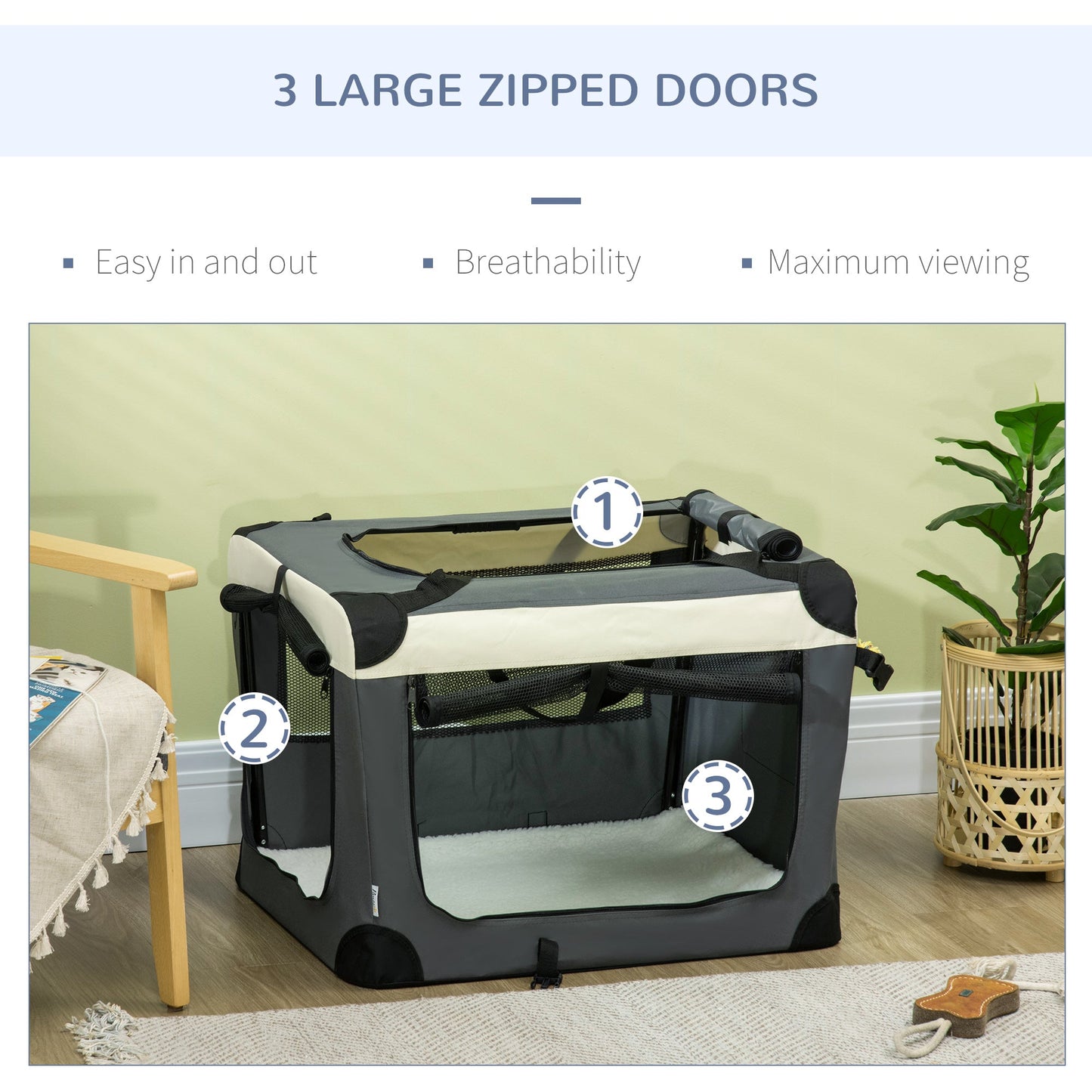 70cm Foldable Pet Carrier, Dog Cage, Portable Cat Carrier, Cat Bag, Grey