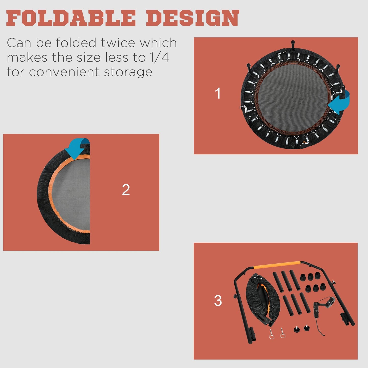 40'' Foldable Mini Trampoline, Fitness Trampoline, Rebounder for Adults