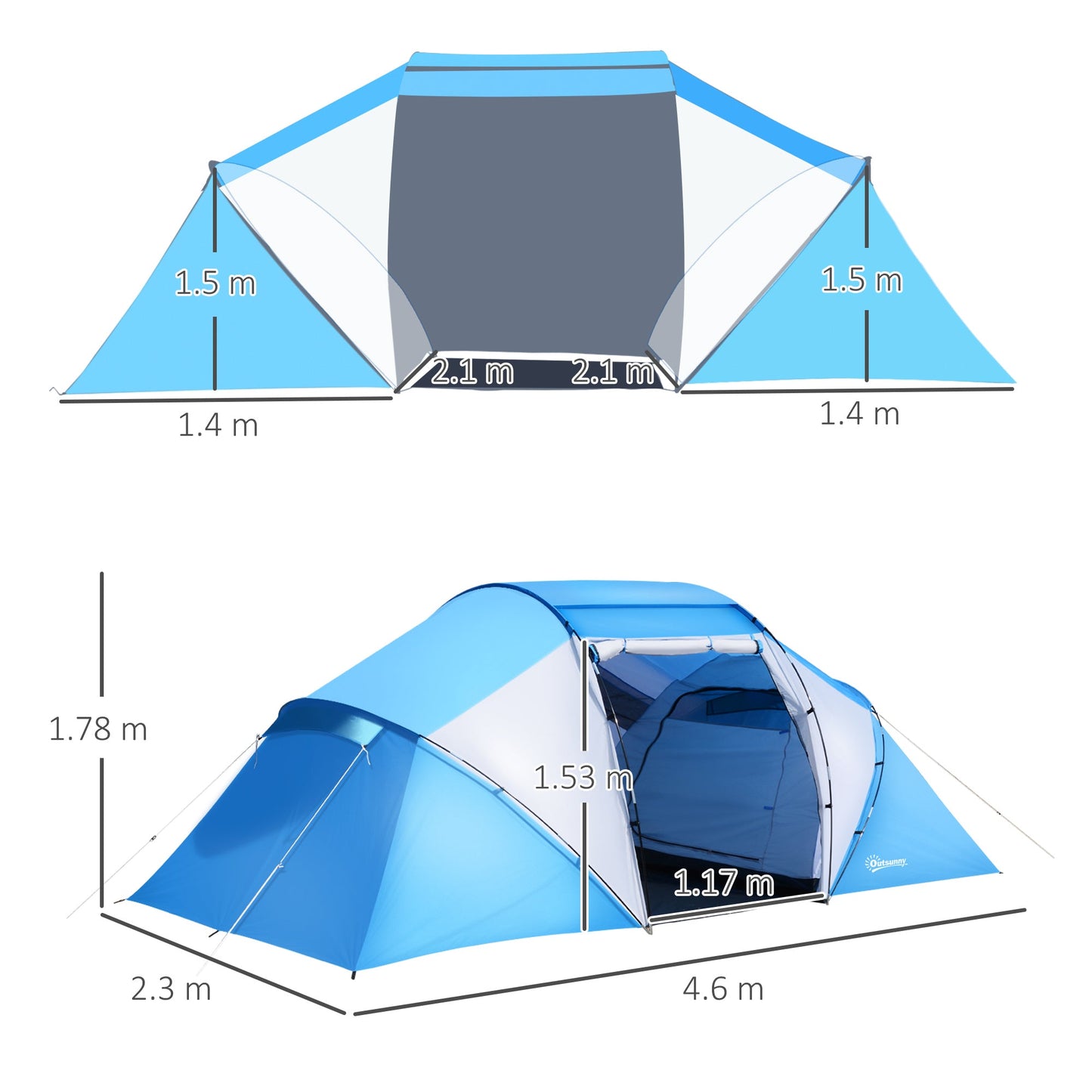 460Lx230Wx195H cm Shelter-Blue/White
