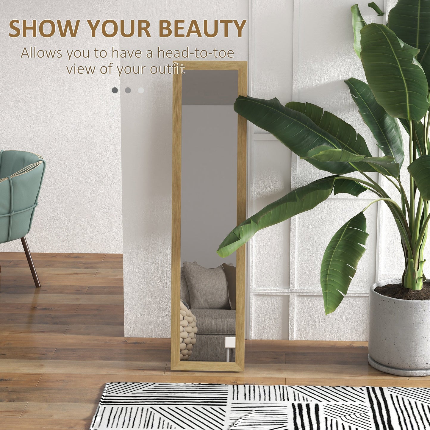 Rustic Full Length Mirror, Hanging and Freestanding Floor Mirror, Farmhouse Decorative Wall Mirror, for Living Room, Bedroom, 157 cm, Natural