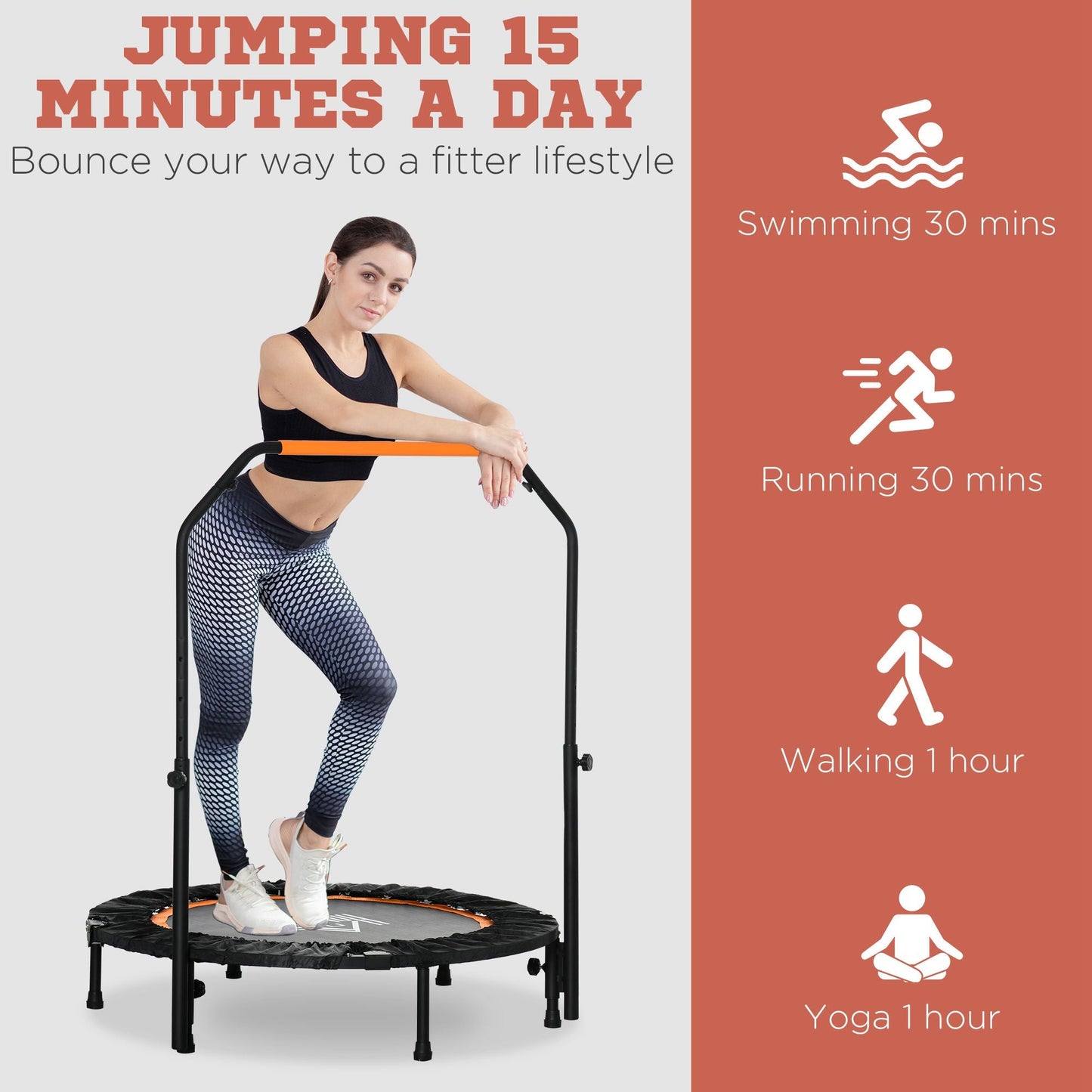 40'' Foldable Mini Trampoline, Fitness Trampoline, Rebounder for Adults